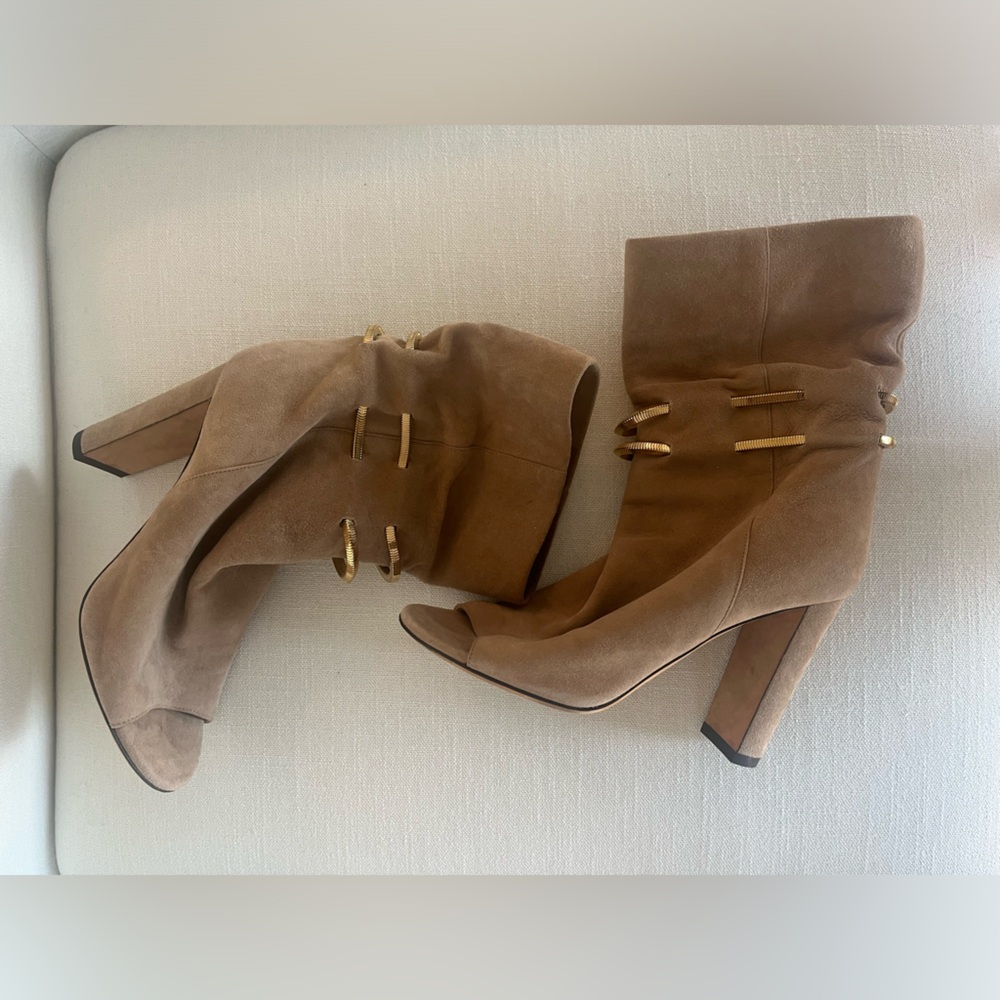 Jimmy Choo Peep Toe Suede Boots